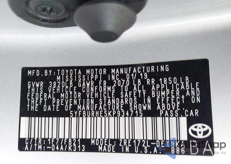 2019 Toyota Corolla Le from USA, damaged, VIN 5YFBURHE5KP934715